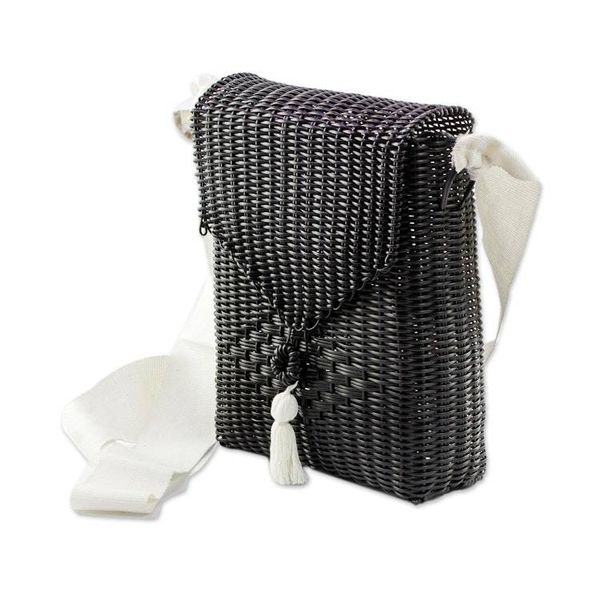 Alternate image for Handwoven Sling in Black from Guatemala Stylish Diamond in Black
