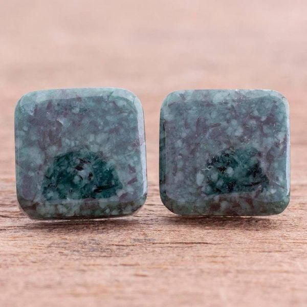 Alternate image for Dark Green Square Jade Stud Earrings from Guatemala Simply Luxurious in Dark Green