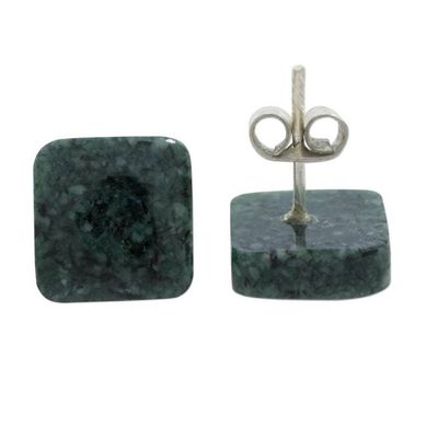 Alternate image for Dark Green Square Jade Stud Earrings from Guatemala Simply Luxurious in Dark Green