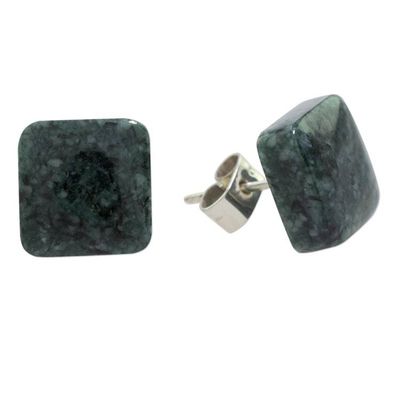 Alternate image for Dark Green Square Jade Stud Earrings from Guatemala Simply Luxurious in Dark Green