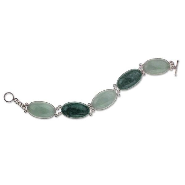 Alternate image for Light Green and Forest Green Jade and Silver Bracelet From the Queen