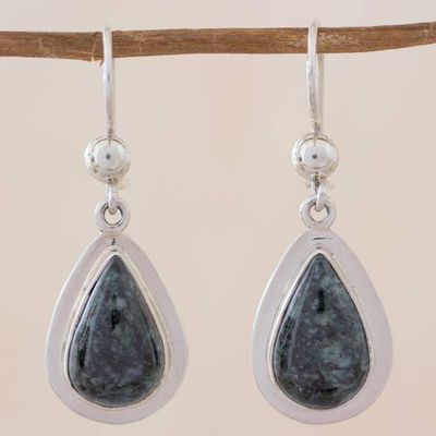 Alternate image for Polished Sterling Earrings with Dark Green Maya Jade Dark Green Halo