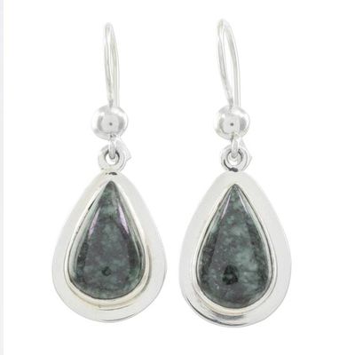 Alternate image for Polished Sterling Earrings with Dark Green Maya Jade Dark Green Halo