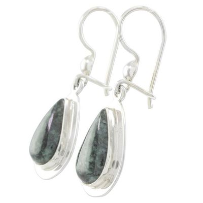 Alternate image for Polished Sterling Earrings with Dark Green Maya Jade Dark Green Halo