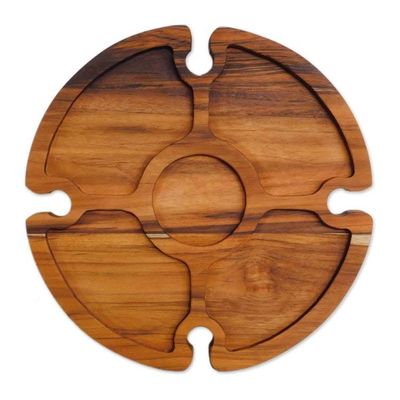 Alternate image for Teakwood Folding Portable Picnic Snack and Wine Table Tray Time to Share