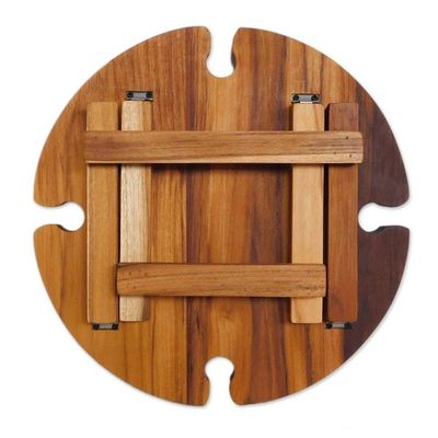 Alternate image for Teakwood Folding Portable Picnic Snack and Wine Table Tray Time to Share