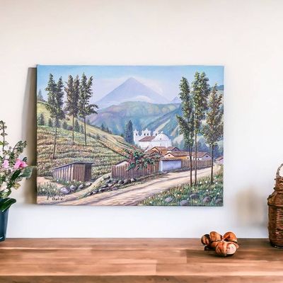 Alternate image for Realist Painting of Rural Town of Zunil from Guatemala Zunil Town