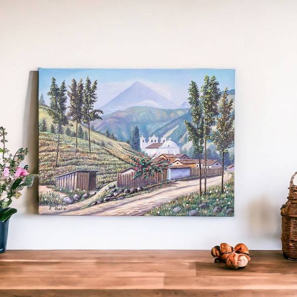 Alternate image for Realist Painting of Rural Town of Zunil from Guatemala Zunil Town