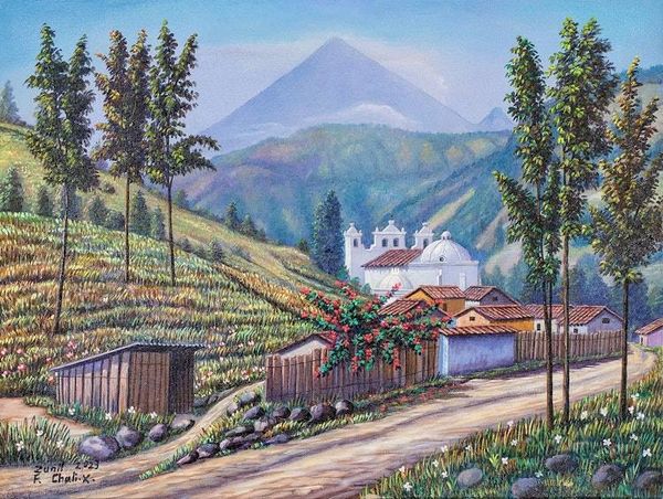 Alternate image for Realist Painting of Rural Town of Zunil from Guatemala Zunil Town