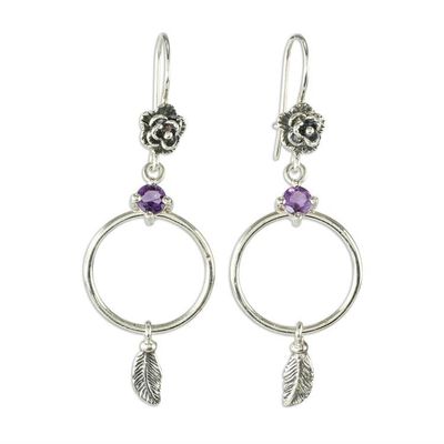 Alternate image for Nature-Inspired Sterling Amethyst Silver Dangle Earrings Natural Freedom