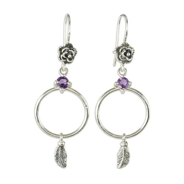 Alternate image for Nature-Inspired Sterling Amethyst Silver Dangle Earrings Natural Freedom