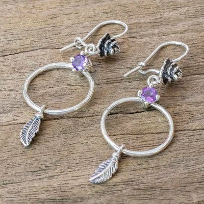 Alternate image for Nature-Inspired Sterling Amethyst Silver Dangle Earrings Natural Freedom