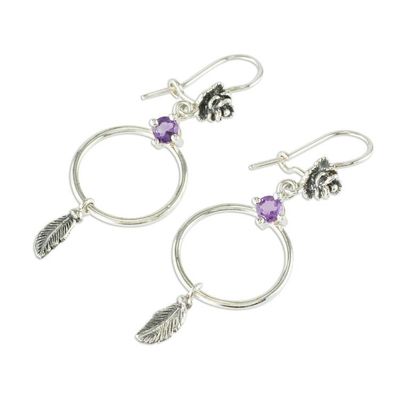 Alternate image for Nature-Inspired Sterling Amethyst Silver Dangle Earrings Natural Freedom