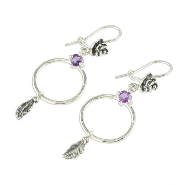 Alternate image for Nature-Inspired Sterling Amethyst Silver Dangle Earrings Natural Freedom
