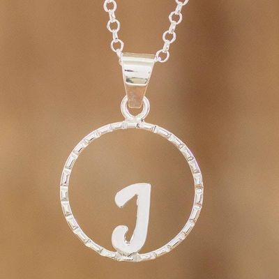 Alternate image for Initial Pendant Necklace Made with 925 Sterling Silver Circled J