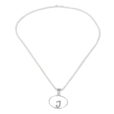 Alternate image for Initial Pendant Necklace Made with 925 Sterling Silver Circled J