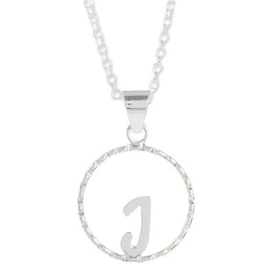 Alternate image for Initial Pendant Necklace Made with 925 Sterling Silver Circled J