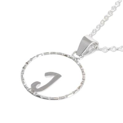 Alternate image for Initial Pendant Necklace Made with 925 Sterling Silver Circled J