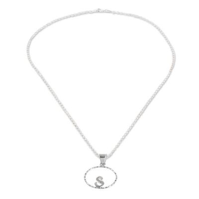 Alternate image for Initial Pendant Necklace Made with 925 Sterling Silver Circled S