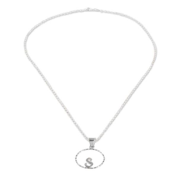 Alternate image for Initial Pendant Necklace Made with 925 Sterling Silver Circled S
