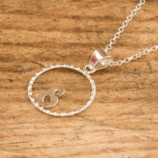 Alternate image for Initial Pendant Necklace Made with 925 Sterling Silver Circled S