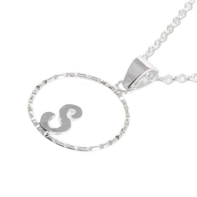 Alternate image for Initial Pendant Necklace Made with 925 Sterling Silver Circled S