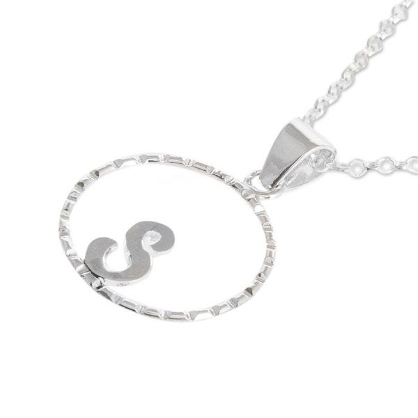 Alternate image for Initial Pendant Necklace Made with 925 Sterling Silver Circled S