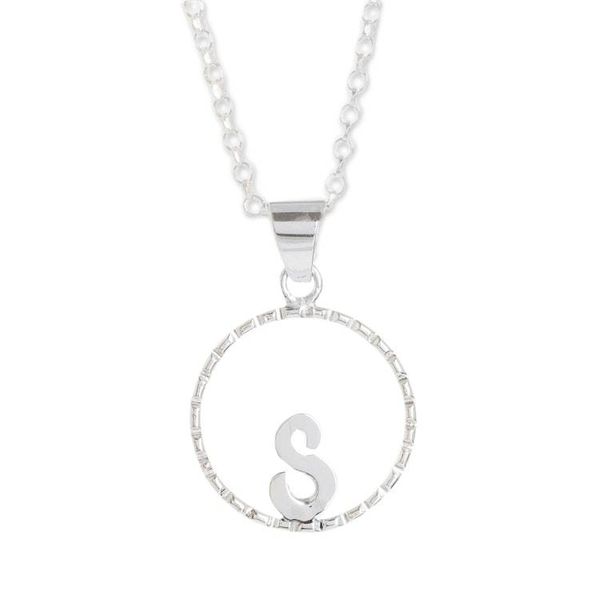 Alternate image for Initial Pendant Necklace Made with 925 Sterling Silver Circled S