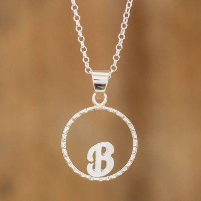 Alternate image for Initial Pendant Necklace Made with 925 Sterling Silver Circled B