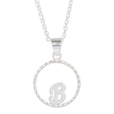Alternate image for Initial Pendant Necklace Made with 925 Sterling Silver Circled B