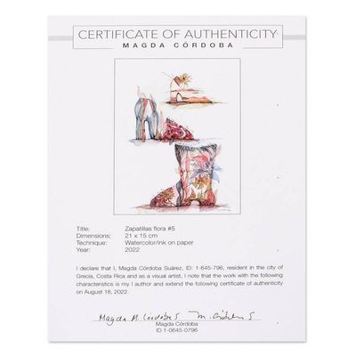 Alternate image for Watercolor  Ink Expressionist Painting of Shoes with Flower Flora Shoes IV