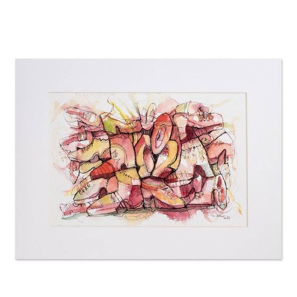Alternate image for Watercolor  Ink on Paper Expressionist Painting of Shoes Colorful Shoes III