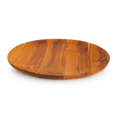 Alternate image for Sustainable Handcrafted Round Teakwood Serving Platter Memorable Meals