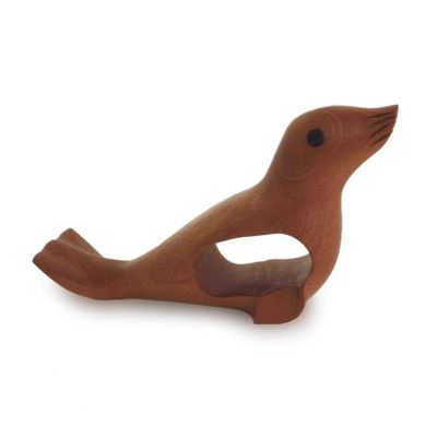 Alternate image for Artisan-Made Marine-Themed Brown Mahogany Wood Seal Figurine Seal Sense