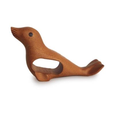 Alternate image for Artisan-Made Marine-Themed Brown Mahogany Wood Seal Figurine Seal Sense