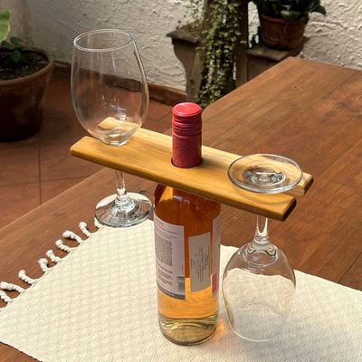 Alternate image for Avant-Garde Hand-Carved Teak Wood Bottle and Glass Holder Taste Tradition