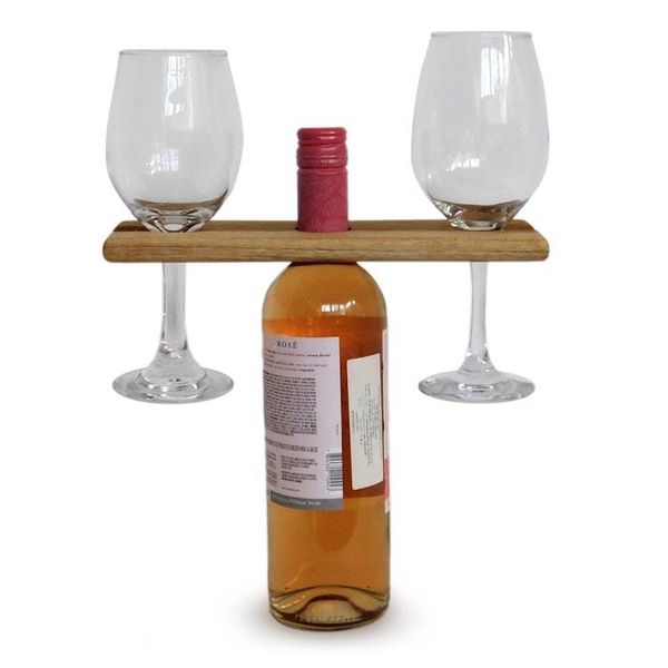 Alternate image for Avant-Garde Hand-Carved Teak Wood Bottle and Glass Holder Taste Tradition