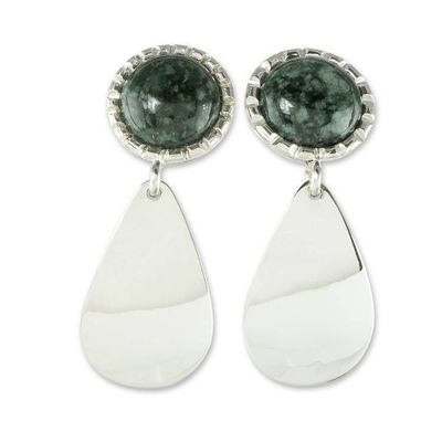 Alternate image for Sterling Silver Earrings with Dark Green Jade Maya Polish in Dark Green