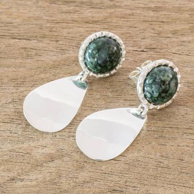 Alternate image for Sterling Silver Earrings with Dark Green Jade Maya Polish in Dark Green
