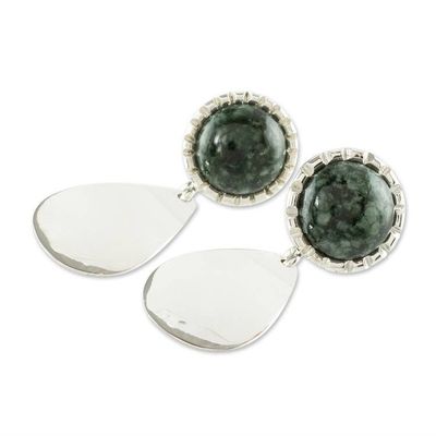 Alternate image for Sterling Silver Earrings with Dark Green Jade Maya Polish in Dark Green