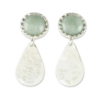 Alternate image for Hammered Sterling Silver and Jade Earrings Maya Texture in Light Green