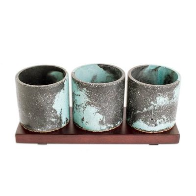 Alternate image for Shabby Chic-Inspired Flower Pots on Mahogany Base Set of 3 Rustic Granite