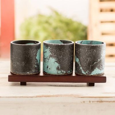 Alternate image for Shabby Chic-Inspired Flower Pots on Mahogany Base Set of 3 Rustic Granite