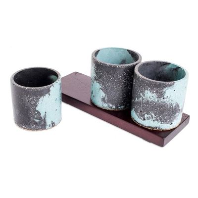 Alternate image for Shabby Chic-Inspired Flower Pots on Mahogany Base Set of 3 Rustic Granite
