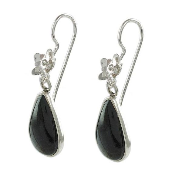 Alternate image for Sterling Silver and Dark Green Jade Teardrop Dangle Earrings Enduring Bloom in Dark Green