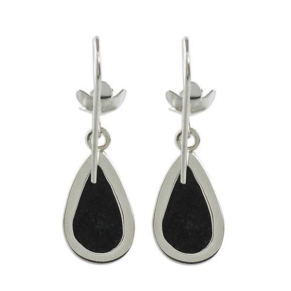 Alternate image for Sterling Silver and Dark Green Jade Teardrop Dangle Earrings Enduring Bloom in Dark Green