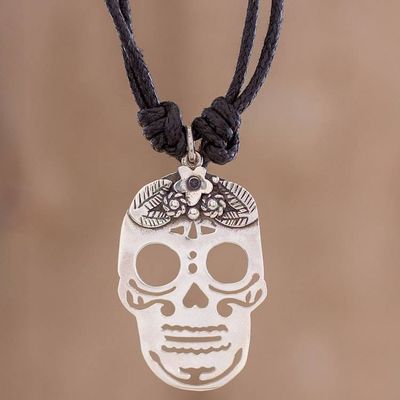 Alternate image for Sterling Silver Skull Pendant Black Cotton Cord Necklace Lovely Catrina