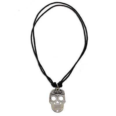 Alternate image for Sterling Silver Skull Pendant Black Cotton Cord Necklace Lovely Catrina