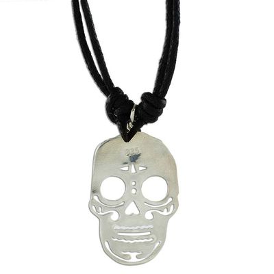 Alternate image for Sterling Silver Skull Pendant Black Cotton Cord Necklace Lovely Catrina