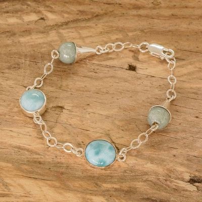 Primary image for Sterling Silver Link Bracelet with Jade and Larimar Stones Precious Union
